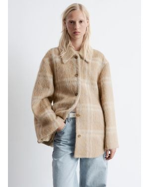 & Other Stories Checked Wool Shirt Jacket - Natural