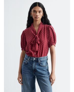 & Other Stories Printed Tie-Neck Silk Blouse - Red