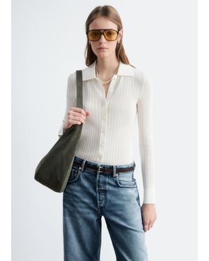 & Other Stories Pointelle Rib Polo Shirt - White