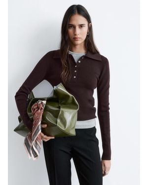 & Other Stories Rib-Knit Merino Wool Polo Top - Brown