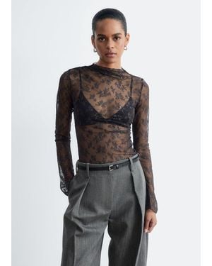 & Other Stories Mock-Neck Lace Top - Black