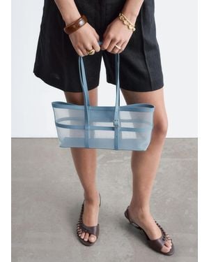 & Other Stories Leather-Trimmed Canvas Tote Bag - Blue