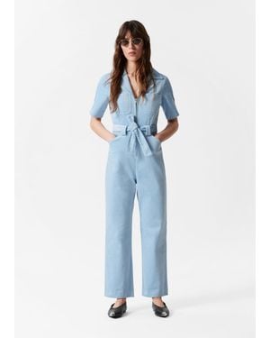 & Other Stories Belted Corduroy Jumpsuit - Blue