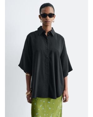 & Other Stories Oversized Quarter-Sleeve Shirt - Black