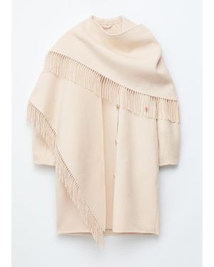 & Other Stories Fringed Shawl Wool Coat - White
