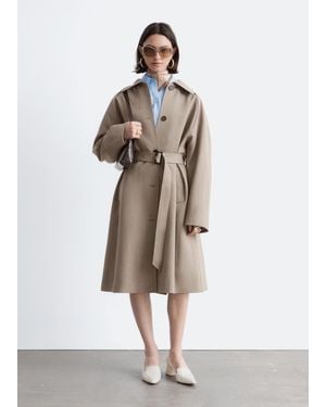 & Other Stories Tie-Belt Wool Trench Coat - White