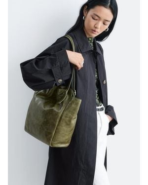 & Other Stories Buckle-Strap Leather Tote - Blue