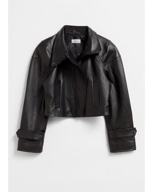 & Other Stories Cropped Leather Jacket - Black