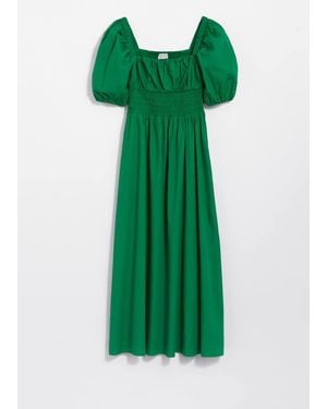 & Other Stories Puff-Sleeve Midi Dress - Green