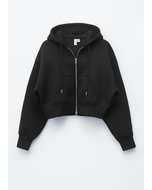 & Other Stories Cropped Scuba Zip-Up Hoodie - Black