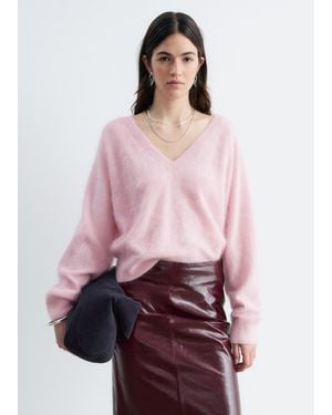 & Other Stories Brushed Cashmere V-Neck Sweater - Pink