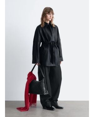 & Other Stories Tie-Belt Leather Coat - White