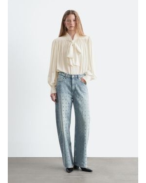 & Other Stories Tie-Neck Gathered Blouse - Blue