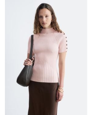& Other Stories Mock-Neck Ribbed Top - Pink