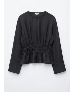 & Other Stories Smocked Waist Linen Blouse - Black