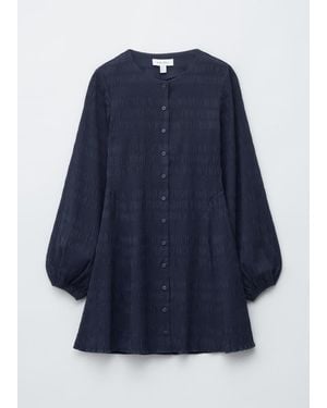 & Other Stories Smocked Balloon-Sleeve Mini Dress - Blue