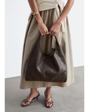 & Other Stories Large Leather Tote Bag - Brown