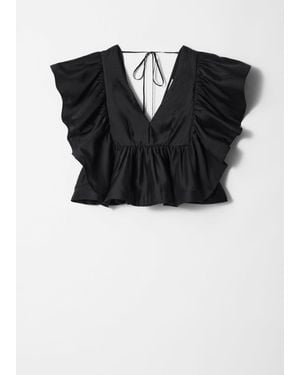 & Other Stories Ruffle V-Neck Blouse - Black