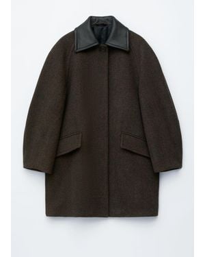 & Other Stories Oversized Leather-Collar Wool Coat - Brown