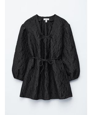 & Other Stories Tie-Front Jacquard Mini Dress - Black