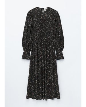 & Other Stories Smocked Balloon-Sleeve Midi Dress - White