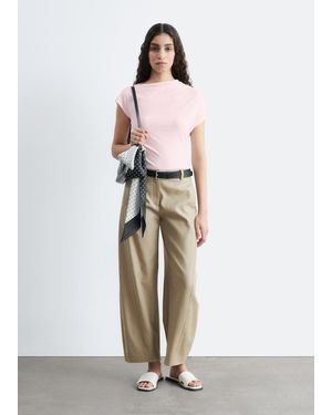 & Other Stories Barrel-Leg Cotton Twill Trousers - Natural