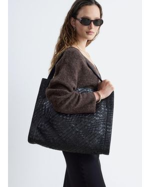 & Other Stories Open Braided Leather Tote - Black