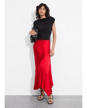 & Other Stories Asymmetric Satin Midi Skirt - Red