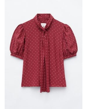 & Other Stories Printed Tie-Neck Silk Blouse - Red
