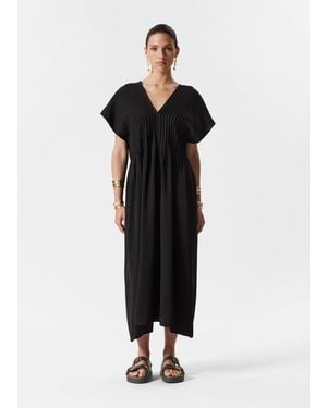 & Other Stories Pleated Dolman Midi Dress - Black