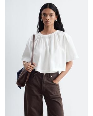 & Other Stories Gathered Cotton Crop Blouse - White