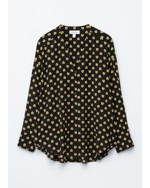 & Other Stories Oversized Printed V-Neck Blouse - Black