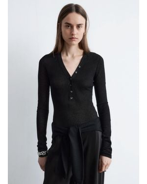 & Other Stories Long-Sleeve Pointelle-Knit Bodysuit - Black
