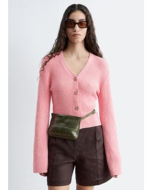 & Other Stories Ribbed Cotton Cardigan - Pink