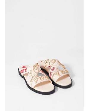 & Other Stories Text-Print Leather Sandals - Natural