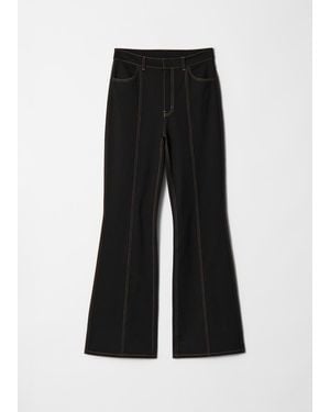 & Other Stories Flared Topstitched Jersey Trousers - Black