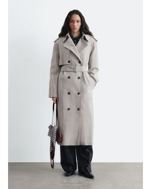 & Other Stories Cotton-Wool Tie-Belt Trench Coat - White