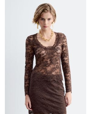 & Other Stories Lace Scoop-Neck Top - Brown