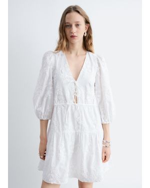 & Other Stories Embroidered Mini Dress - Natural