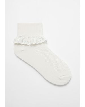 & Other Stories Embroidered Frill Socks - White