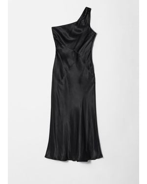 & Other Stories One-Shoulder Satin Midi Dress - Black