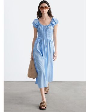 & Other Stories Cotton Smocked Midi Dress - Blue