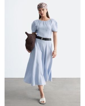 & Other Stories Flared Linen Midi Dress - Blue