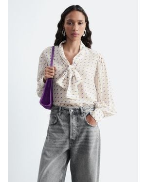 & Other Stories Printed Silk Scarf Blouse - Gray