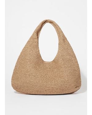 & Other Stories Leather-Piping Straw Shoulder Bag - Natural