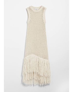 & Other Stories Fringed Crochet Midi Dress - White