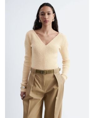 & Other Stories Rib-Knit V-Neck Top - Natural