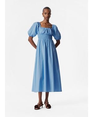 & Other Stories Puff-Sleeve Midi Dress - Blue