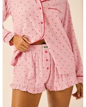 Stripe & Stare Soft Brushed Woven Frill Pyjama Shorts - Pink