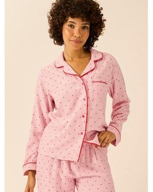 Stripe & Stare Soft Brushed Woven Pyjama Top - Pink